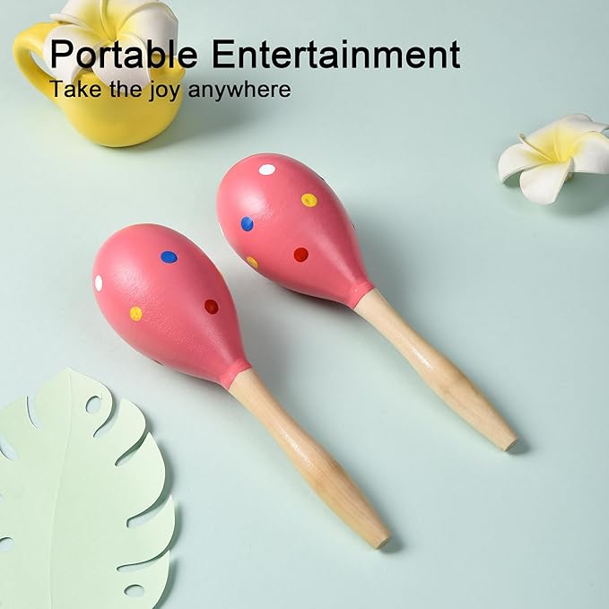 Maracas for Adults Kids Babies, Wooden Maracas Shaker Musical Instrument, Pink