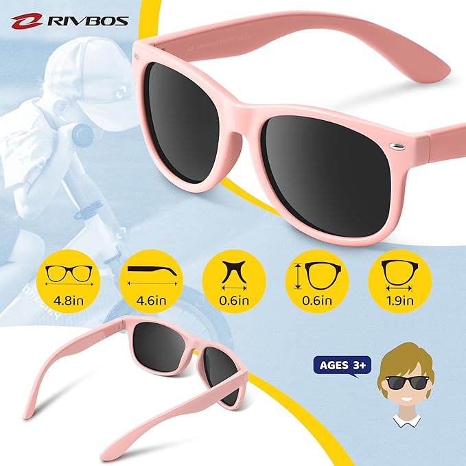 RIVBOS Kids Sunglasses Polarized UV Protection Flexible Rubber Glasses Shades with Strap for Boys Girls RBK004