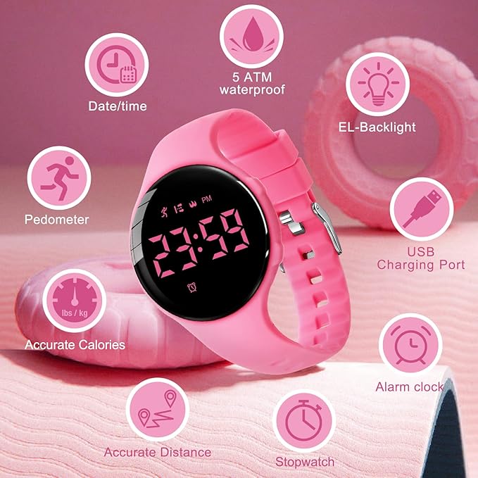Kids Watches for Girls Boys Digital Sport Watch with Step Counter Pedometer Vibration Alarm Clock, No App Waterproof Fitness Tracker Kids Watch Boys Girls Teens Students Ages 5-16