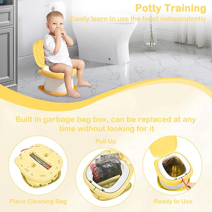 2025 Upgraded Portable Potty Training, Travel Potty for Toddler, portable toilet for kids Foldable, Apply to Seat Emergency Toilet for Camping, Outdoor,Car, Indoor (Yellow)