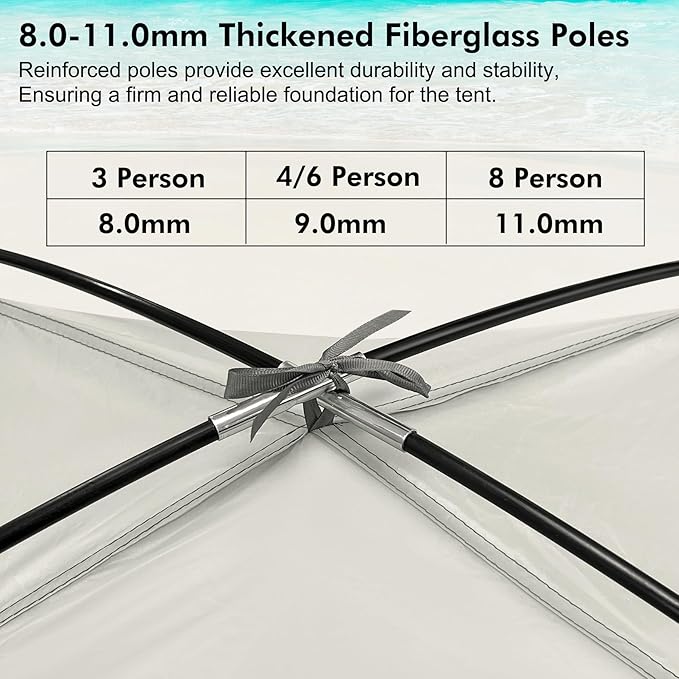 WhiteFang Beach Tent Anti-UV Portable Sun Shade Shelter for 3/4/6/8 Person, Extendable Floor with 3 Ventilating Mesh Windows Plus Carrying Bag, Stakes and Guy Lines