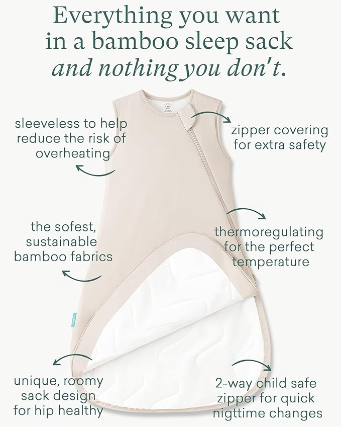 Supersoft Sleep Sack 1.0 TOG, Premium Bamboo Viscose Baby Sleeping Bag 2-Way Zipper Sleep Sack Baby Wearable Blanket
