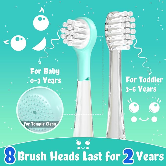 SEAGO Kids Electric Toothbrushes Rechargeable, Toddler Electric Toothbrush with Magnetic Charging, LED Observing Light, 8 Toothbrush Heads for Ages 2-4 -6 Boys Girls (Blue)