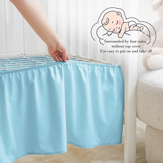 Horbaunal 2 Pack Crib Skirt & Crib Bed Sheet Set, Aqua Blue Crib Bed Skirt 28" x 52" with 14" Drop Dust Ruffle, Soft Microfiber Toddler Bedskirt Nursery Bedding Skirt for Baby Girls and Boys