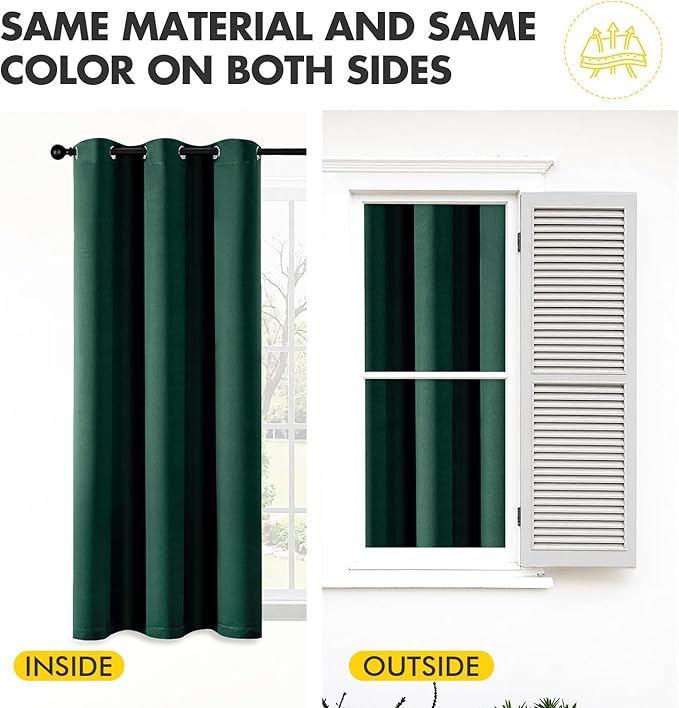 MIULEE Hunter Green Blackout Curtains for Bedroom Living Room 63 Inches Long 2 Panels, Thermal Insulated Room Darkening Drapes Solid Grommet Noise Reduction Emerald Green Christmas Curtains 40x63 Inch