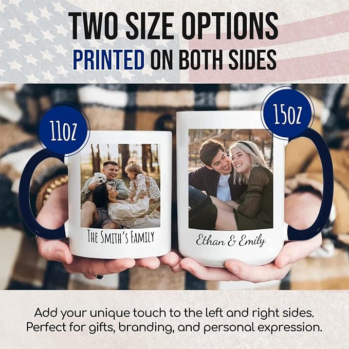 Ship Next Day Custom Mug Design Your Own Photo Text Personalized Picture Gifts for Women Men Customized Gifts Idea Personalized Coffee Mugs 15oz Dark Blue Handle