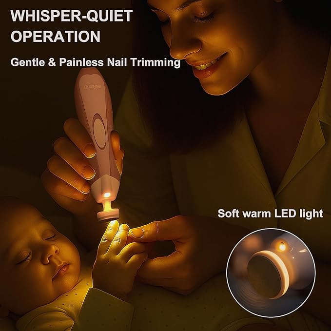 Fansidi Baby Nail Trimmer Electric – Limited Blush Petal Pink, Gentle Baby Nail File Electric| 10 Grinding Heads + 8 Replacement Pads| Quiet LED |Baby Nail Clippers for Newborn Infant Toddler