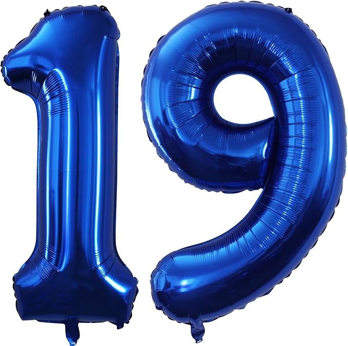 GOER Number 19 Balloons for 19th Birthday Sweet 19 Party Decorations,42 Inch Jumbo Foil Helium 91 Balloons for 91st Birthday Party Decoration (Blue)