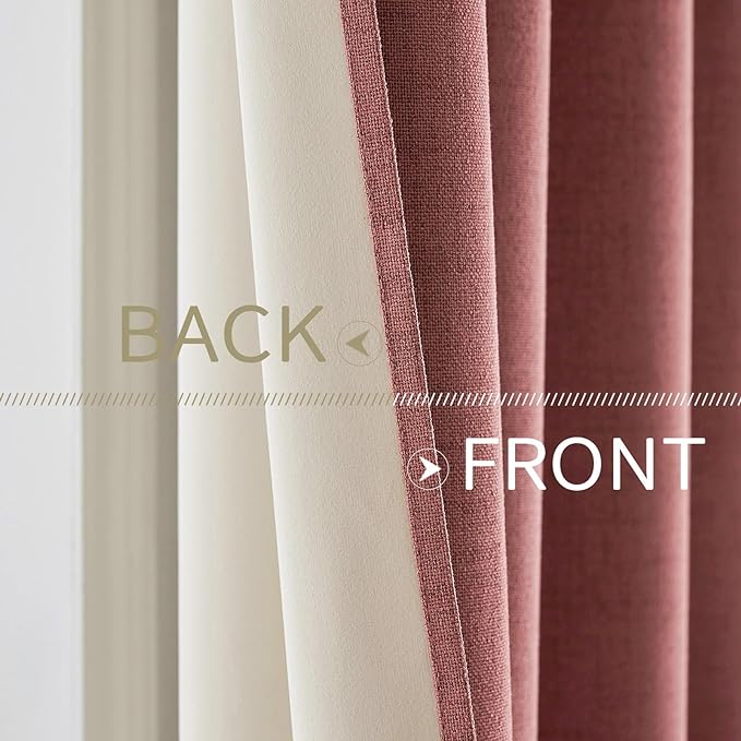 MIULEE 100% Blackout Linen Textured Curtains for Bedroom Solid Thermal Insulated Dusty Rose Grommet Room Darkening Curtains & Drapes Luxury Decor for Living Room Nursery 52 x 120 Inch (2 Panels)