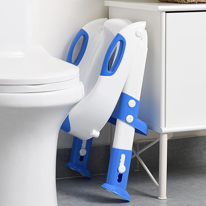 Potty Training Seat with Step Stool Ladder, SKYROKU Potty Training Toilet for Kids Boys Girls Toddlers - Comfortable Safe Potty Seat with Anti-Slip Pads Ladder Navy Blue