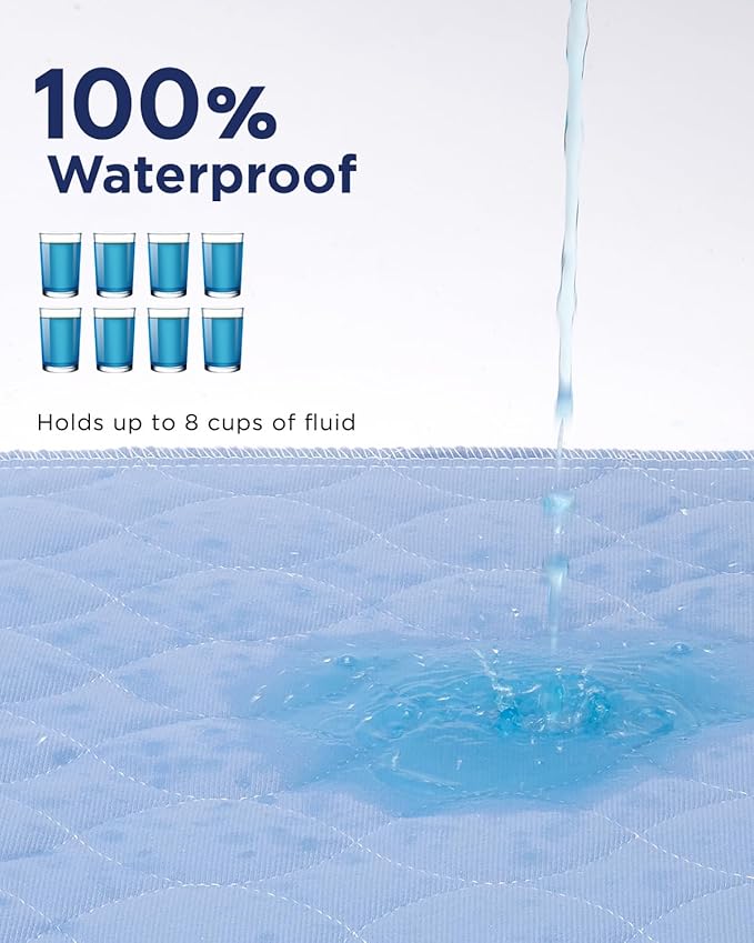 Washable Bed Pads 36" x 72" - 2 Pack, Blue, Waterproof Bed Pads for Incontinence, Bed Wetting Pads for Bed, Sofa, Floor, Resuable Underpads for Adults, Seniors, Pet