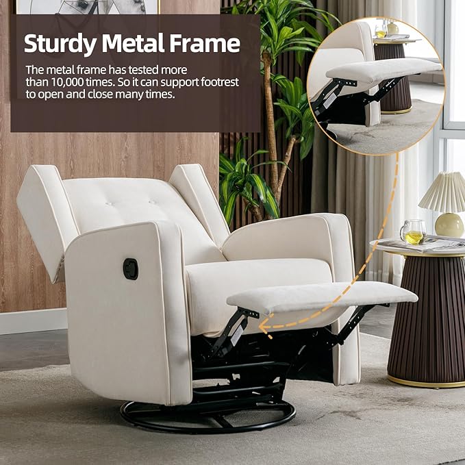 Swivel Rocker Recliner Chair, Nursery Glider Chair, Nursery Rocking Chairs, Manual Reclining Chair, White