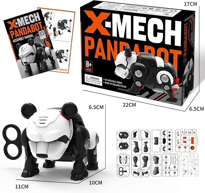 DINOBROS STEM Panda Mechanical DIY Building Blocks Toy 3D Puzzle Assembling Robot Wind Up Walking Pandabot Take Apart Toys for Kids X-MECH