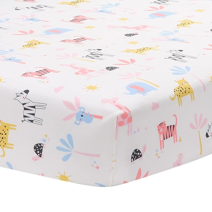 Lambs & Ivy Snuggle Jungle Pastel Safari Cotton Jersey 3-Piece Crib Bedding Set