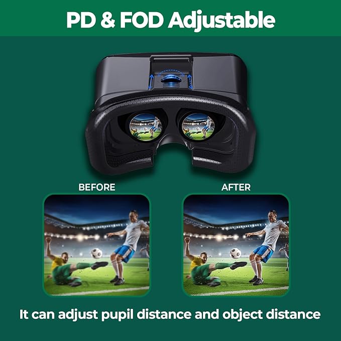 VR Headset for Phone, Anti-Blue Lens PD & Fl Adjustable Virtual Reality Goggles Set for Kids and Adults, Compatible with iPhone 16/15/14/13/12 Samsung Android 4.5-6.7"