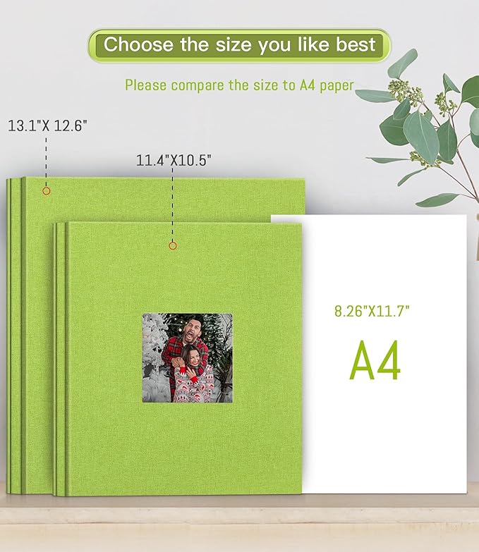 popotop Photo Album Self Adhesive with Picture Display Window,60 Pages DIY Scrapbooking Supplies Kit for 4x6 10x12 Picture,Linen Cover Memory Book for Baby Wedding, with Scraper and Metallic Pen