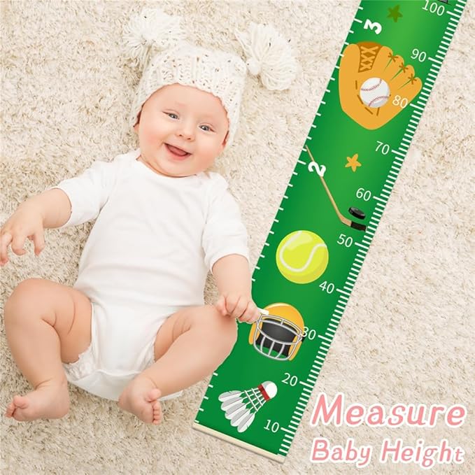 Flowers Plants Growth Chart for Kids Baby Height Chart Ruler Removable Canvas Wooden Frame Hanging Wall Rulers Measurement Charts for Floral Toddler Room Decor - 79"X7.9" with Beige Wood