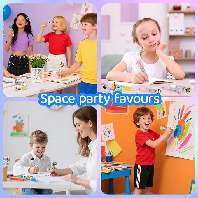 30Pcs Mini Multicolor Pens in One 4-in-1 Cute Pens Bulk for Kids, Ballpoint Pen for Birthdays and Children's Parties, Fun Gifts Assorted Ink Kawaii Pen(Space)