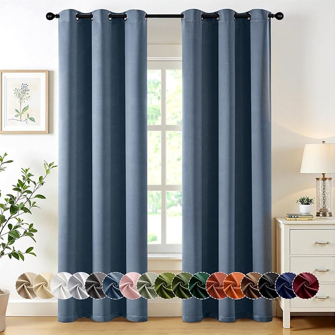 MIULEE Stone Blue Blackout Curtains for Bedroom Living Room 84 Inches Long 2 Panels, Thermal Insulated Room Darkening Drapes Solid Grommet Top Noise Reducing Light Blue Window Treatments 40x84 Inch