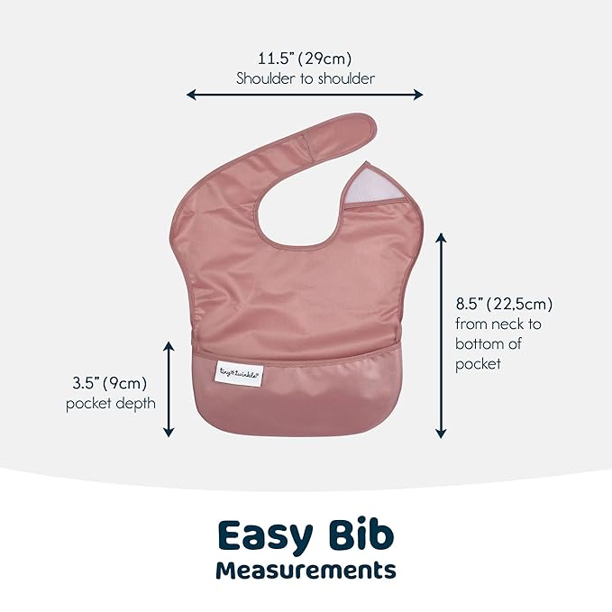 Tiny Twinkle Mess Proof Baby Bibs for Eating - Waterproof, Wipeable Bibs - Toddler Bibs - Travel Friendly - PFAS, PVC, BPA, Phthalate Free - Baby Food Bibs (3 Pack,Sage,Taupe, Dandelion)