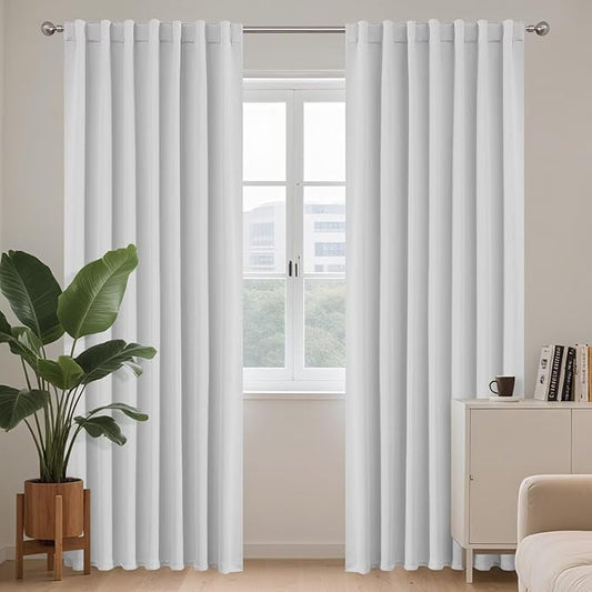 Joydeco 108 Inch 60% Blackout White Curtains 2 Panels,Elegant Soft Sheer Curtains for Bedroom,Thermal Insulated Black Out Drapes for Living Room,Rod Pocket Back Tab Drapes(W52xL108 Inch,Greyish White)