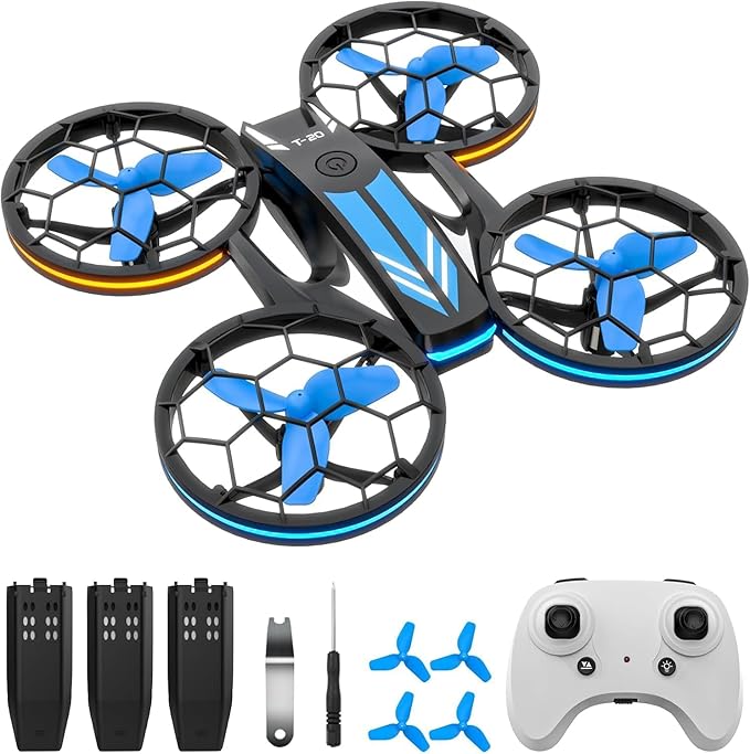 Mini Drones for Kids - RC Drone with Auto Hovering and Headless Mode, Quadcopter with LED Light, Propeller Full Protect, 3D Flips, 3 Batteries, Remote Control, Best Toys Gifts