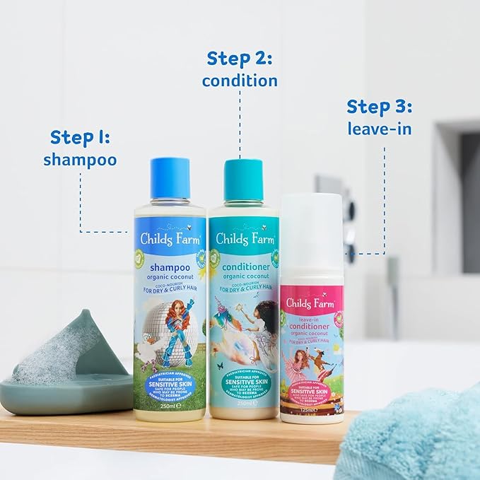 Childs Farm, Kids Coco-Nourish Leave in Conditioner, Organic Coconut ,Curly & Coily Hair, Conditions & Nourishes, Suitable for Dry, Sensitive & Eczema-Prone Skin & Scalp, 4.2 Fl Oz