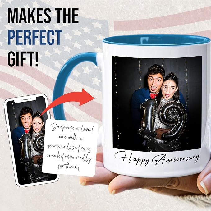 Ship Next Day Custom Mug Design Your Own Photo Text Personalized Picture Gifts for Women Men Customized Gifts Idea Personalized Coffee Mugs 15oz Blue Handle