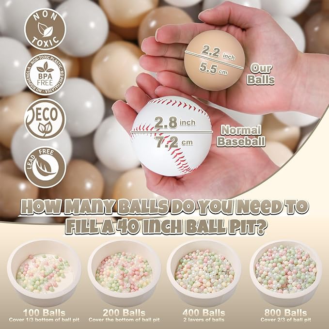 GOGOSO Balls for Ball Pit - Plastic Ball for Toddlers 1-3, Baby Kids Ball Pool Decoration 50 100 200 300 500 1000 (Grey+Coffee+ Beige+White, 50 Balls)
