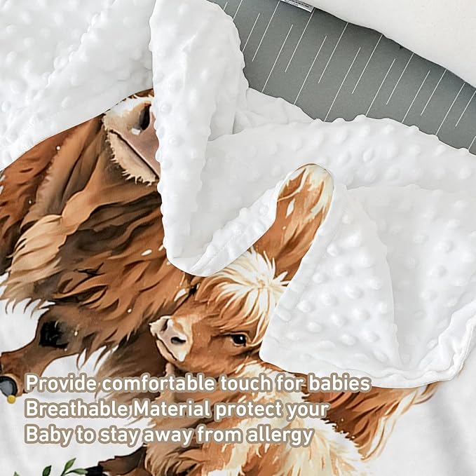 Custom Name Crib Bedding Set - Flower Highland Cow Pattern, Personalized Nursery Bedding 3-Piece Set– Soft Blanket, Fitted Sheet, Changing Pad Cover – for Newborns Girls Nursery Gifts