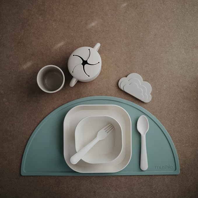 mushie Flatware Fork and Spoon Set For Kids | Made in Denmark (Ivory)