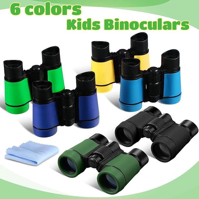 6 Pack Kids Binoculars Shock Proof Toy Binoculars Set for Age 6 Years Boys Girls Hunting Folding Small Telescope Birthday Gifts Bird Watching Educational Learning Camping Outdoor (Fresh Colors)