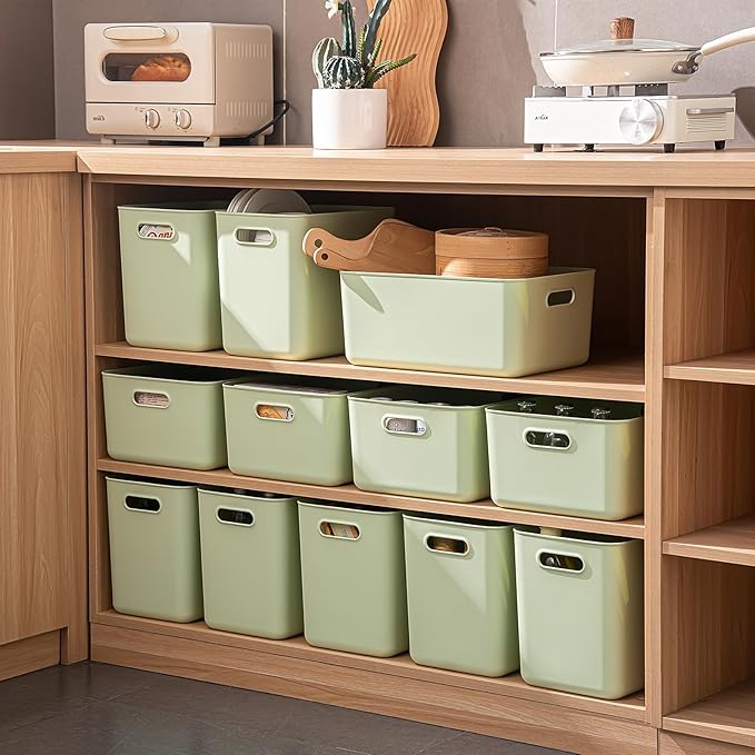 4 pack large plastic White storage bins Baskets, Toy Box Chest with Lids and Handle，Organizer Containers for Baby，Kids,snacks,Nursery，Shelves，Playroom, Bedroom，Office,Closet，home