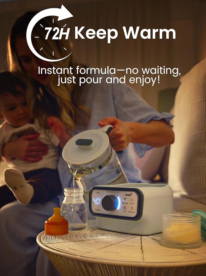 GROWNSY Baby Instant Warmer, Glass Water Boiler with Accurate Temperature Control for Formula, Coffee and Tea, 1.3 Liter Electric Kettle with LCD Display and Timer