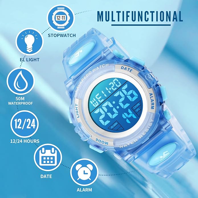 Kids Watch,Boys Watch for 3-15 Year Old Boys,Digital Sport Outdoor Multifunctional Chronograph LED 50 M Waterproof Alarm Calendar Analog Watch for Children with Silicone Band,Kids Gift