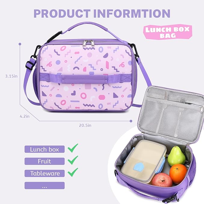 mygreen 3PCS Kids Backpack Set - Waterproof Bookbag with Lunch Box for Girls Ages 3-12, Adorable Cartoon Prints for School & Outdoor Use Purple Unicorn