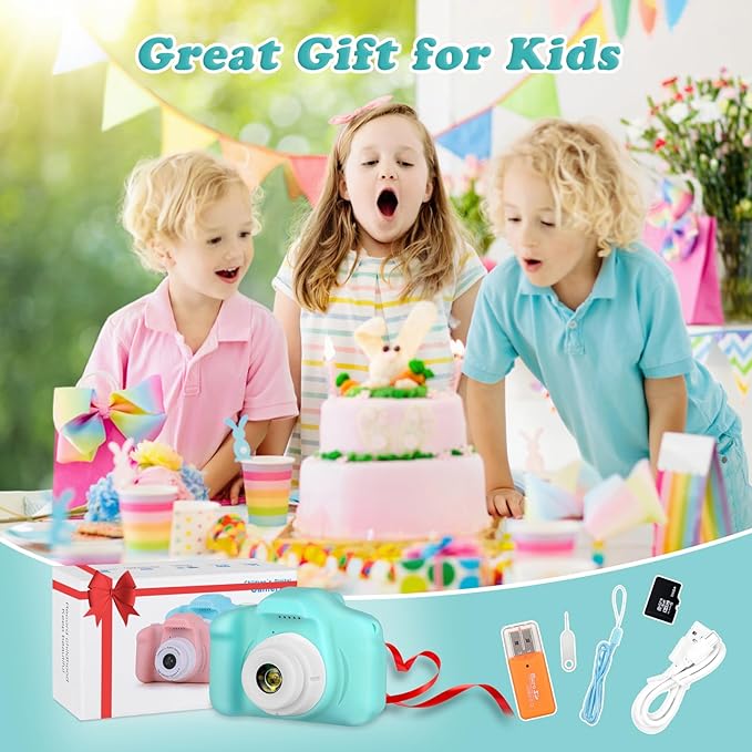 Kids Camera, HD Digital Video Camera, Childrens Toys for 3 4 5 6 7 8 9 Year Old Boys/Girls, Selfie Camera for Kids, Christmas Birthday Gifts with 32GB SD Card (Green)