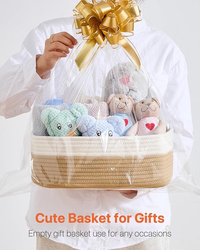 KALLAX Small Woven Basket, 13.5 x 9.5 x 5 Inches, Storage Basket for Organizing, Cute Small Rope Shelf Closet Cube Storage Bins Baskets for Shelves, Dog Toy Gift Baskets Empty, 3 Pack White & Brown