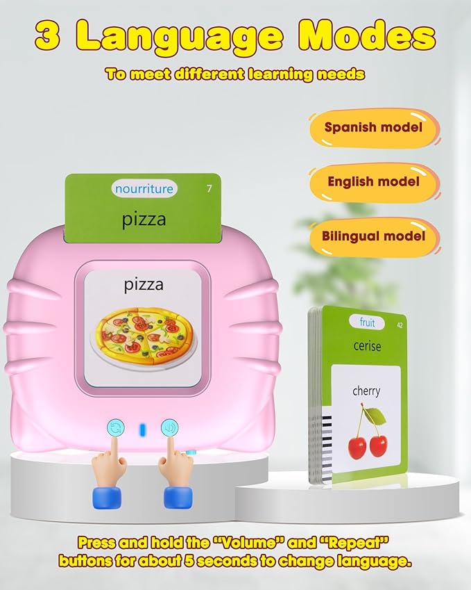 510 Words French Flash Cards for Kids, Toddler Learning Resources Toy, Autism Sensory Toys for Autistic Children Aged 2-4 Pink (French/English/Bilingual)