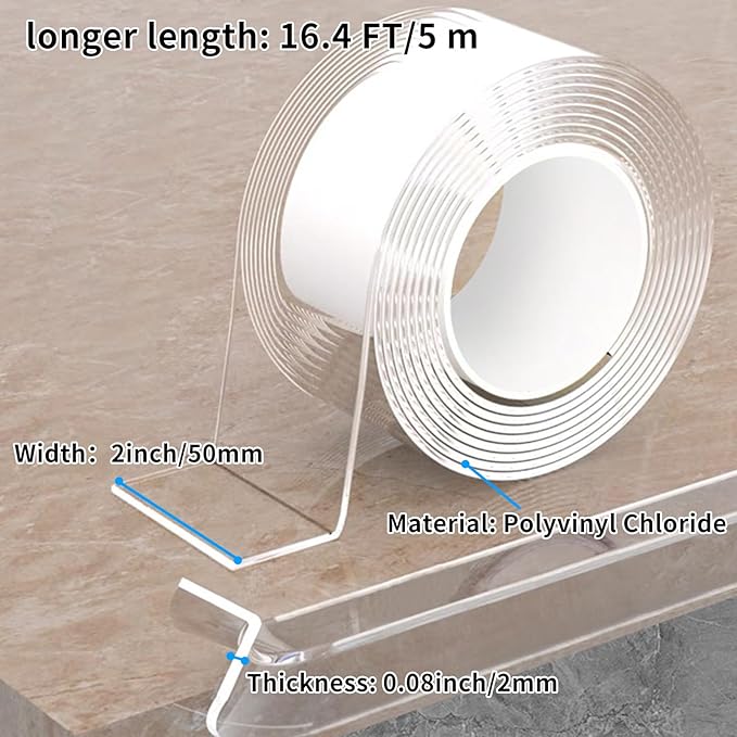 2 in x 16.4 ft,Clear Edge Protector Strip Sharp Edge Wrap Cover Tape with 6 Corners,Soft Corner Protectors Baby Proof, Furniture Corner Guard & Edge Safety, Edge Protector for Table and Fireplace