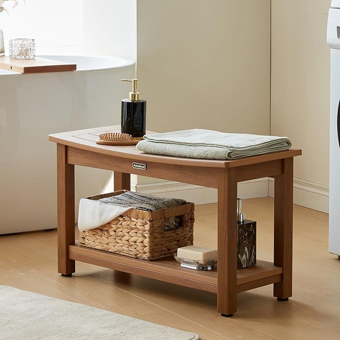 30'' Large Shower Bench Seat, Poly Lumber Bath Stool for Inside Shower Waterproof, HDPS Bathroom Chair for Shaving Legs, Non-Slip & No Maintenance, Brown, Weight Capacity 700LBS (30 x 13 Inches)