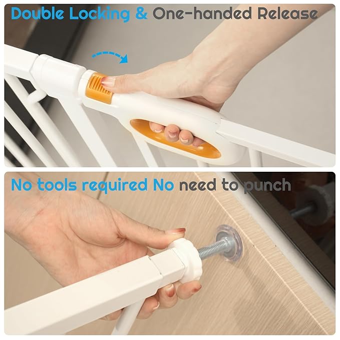 Baby Gate for Stairs 29-52 Inch Wide, Safety Gate for Baby Adjustable Pet Gate with Door Pressure Mounted Gates for Kids Toddler Dogs Extension Kit Indoor Stairway Doorway White (30.5'' Tall)
