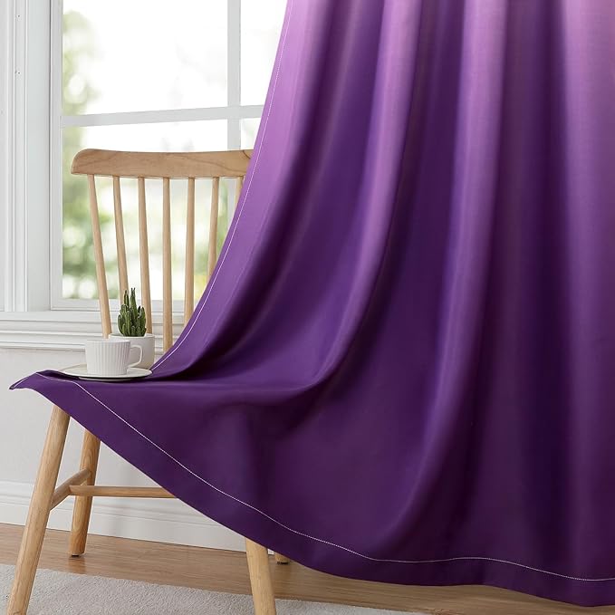 HOMEIDEAS Purple Ombre Blackout Curtains 52 X 63 Inch Length Gradient Room Darkening Thermal Insulated Energy Saving Grommet 2 Panels Window Drapes for Living Room, Bedroom