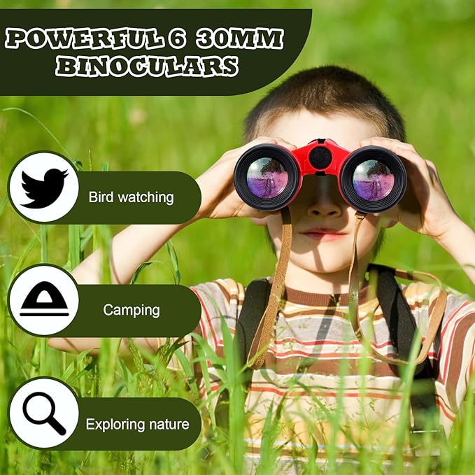 Libima 24 Pcs Binoculars for Kids Educational Compact Kids Binoculars with Neck String Toddler Telescope for Boys Girls Learning Bird Watching Camping Hiking Travel Safaris Birthday Gifts(Red)
