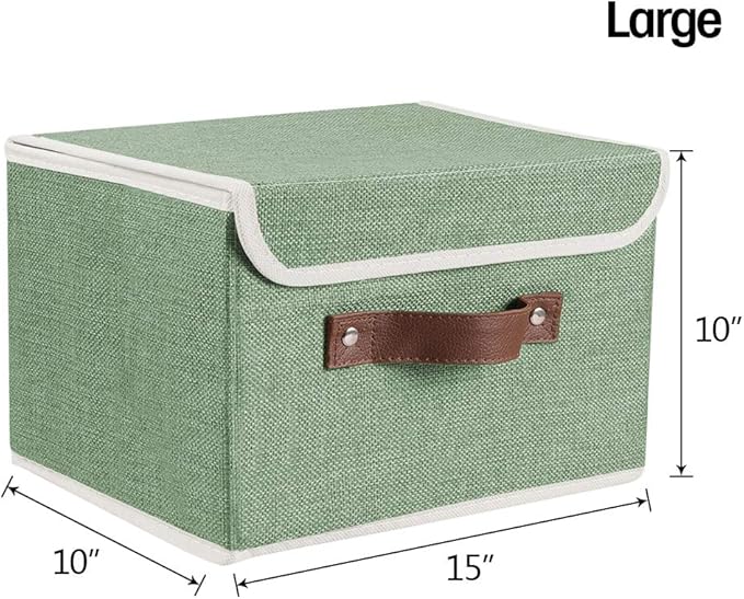Lucky Monet Storage Bins Boxes with Lids 2 Pack Decorative Storage Boxes Collapsible Fabric Storage Basket Containers Lidded Storage Cube for Organizing Closet Home Office, 15"x 10"x 10" (Green)