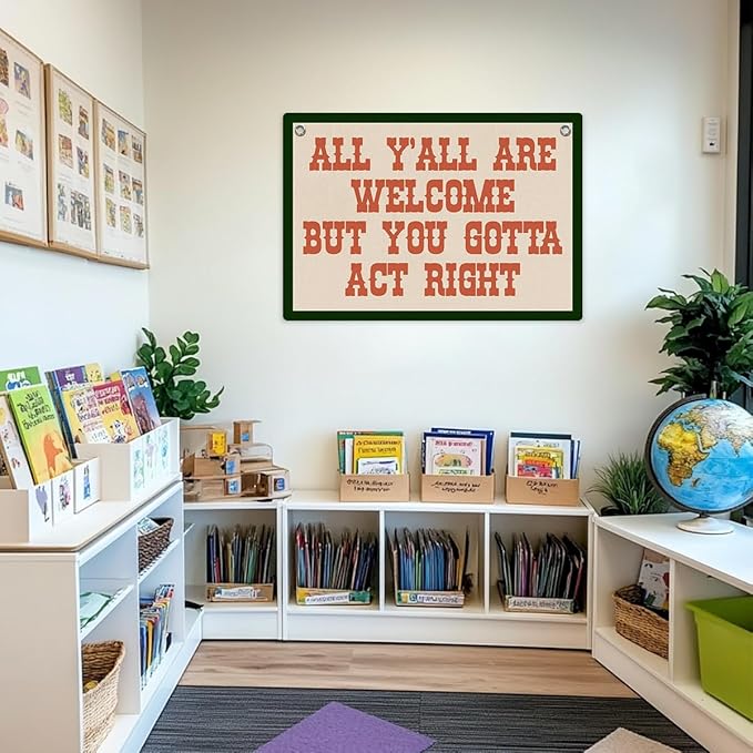 Welcome Sign Funny Welcome Banner, Trendy Retro Wall Hanging, Wall Decor, Banner Flag, Wall Flag Classroom Playroom Home Entryway Living Room Office Decor, Banner for Room, Red
