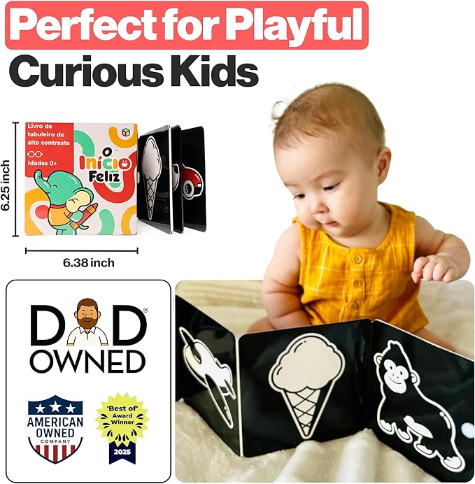 Happy Start Award-Winning High Contrast Board Book - Newborn Black & White Baby Cards, Easy to Clean, Hospital Approved, Stands on Its Own, Tummy Time Toy, Ages 0+ (Portuguese)