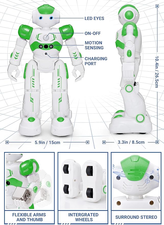 KingsDragon RC Robot Toys for Kids, Gesture & Sensing Remote Control Robot for Age 4 5 6 7 8 Year Old Boys Girls Birthday Present (Green)