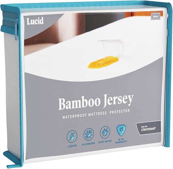 LUCID Premium Rayon from Bamboo Jersey Mattress Protector | Full Size Waterproof Mattress Protector | Ultra Soft, Fitted Sheet Style, White