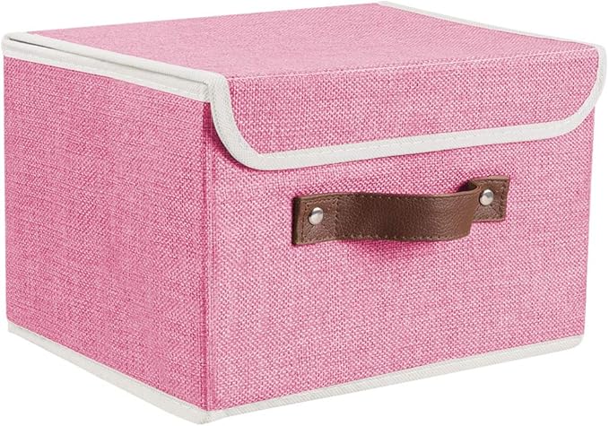 Lucky Monet Storage Bins Boxes with Lids 2 Pack Decorative Storage Boxes Collapsible Fabric Storage Basket Containers Lidded Storage Cube for Organizing Closet Home Office, 10"x 8"x 7" (Pink)
